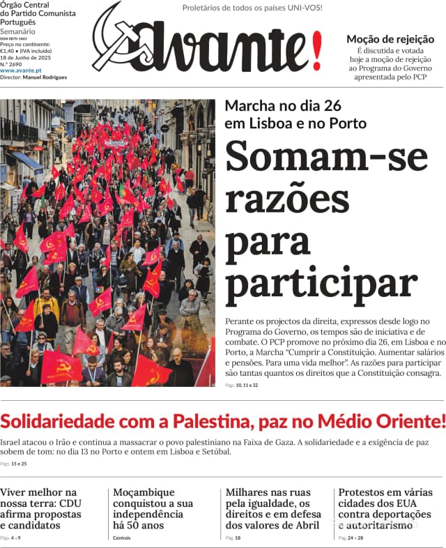 Capa jornal Avante! 2025-06-18