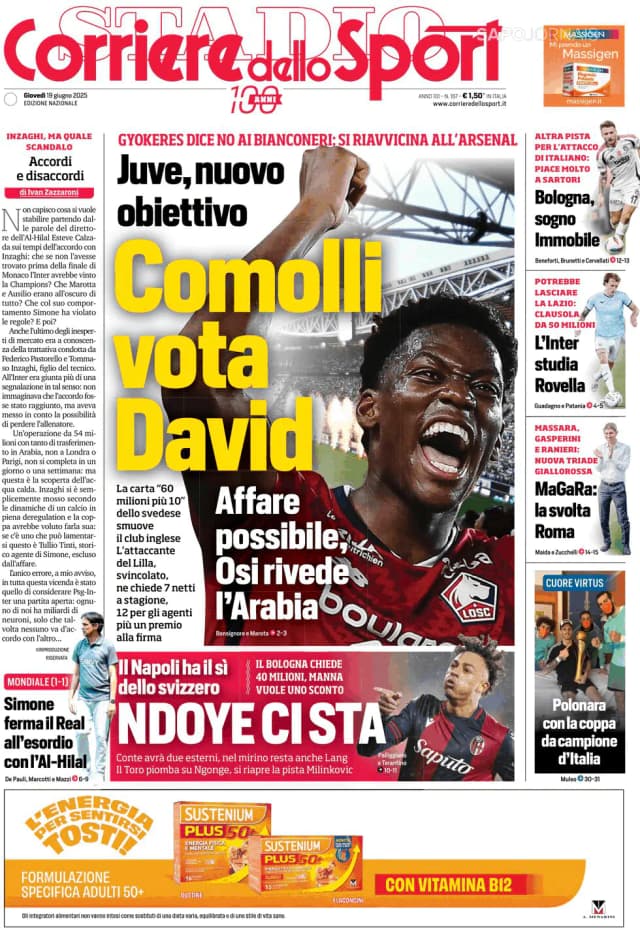 Capa jornal Corriere dello Sport 2025-06-19