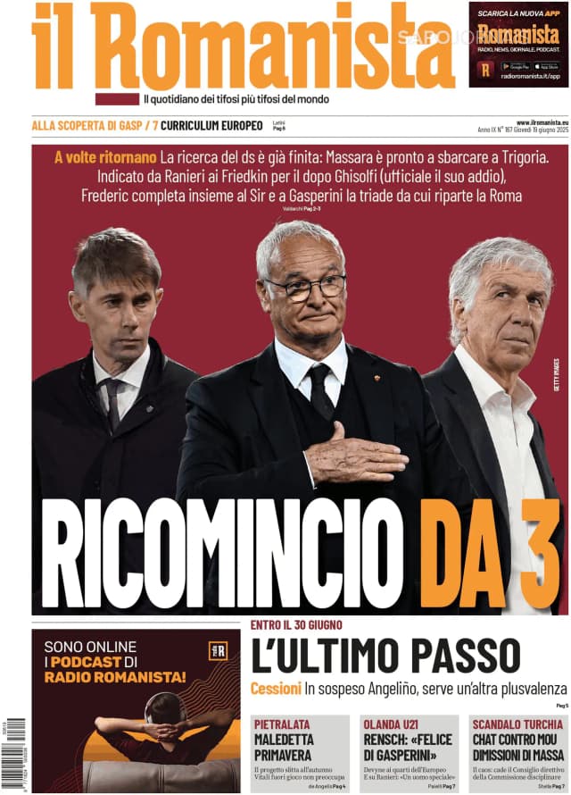 Capa jornal Il Romanista 2025-06-19