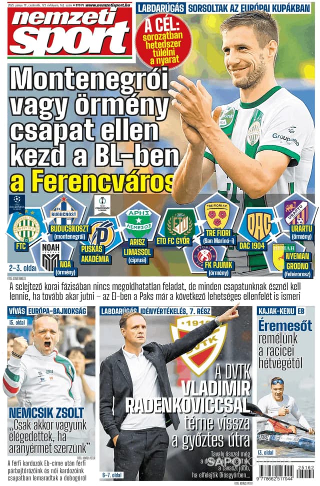 Capa jornal Nemzeti Sport 2025-06-19