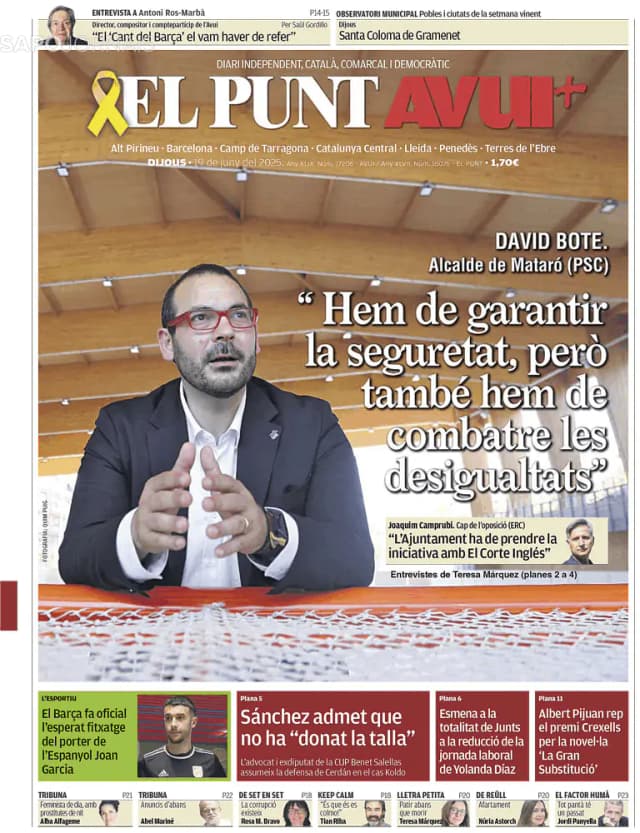 Capa jornal El Punt Avui | Nacional 2025-06-19