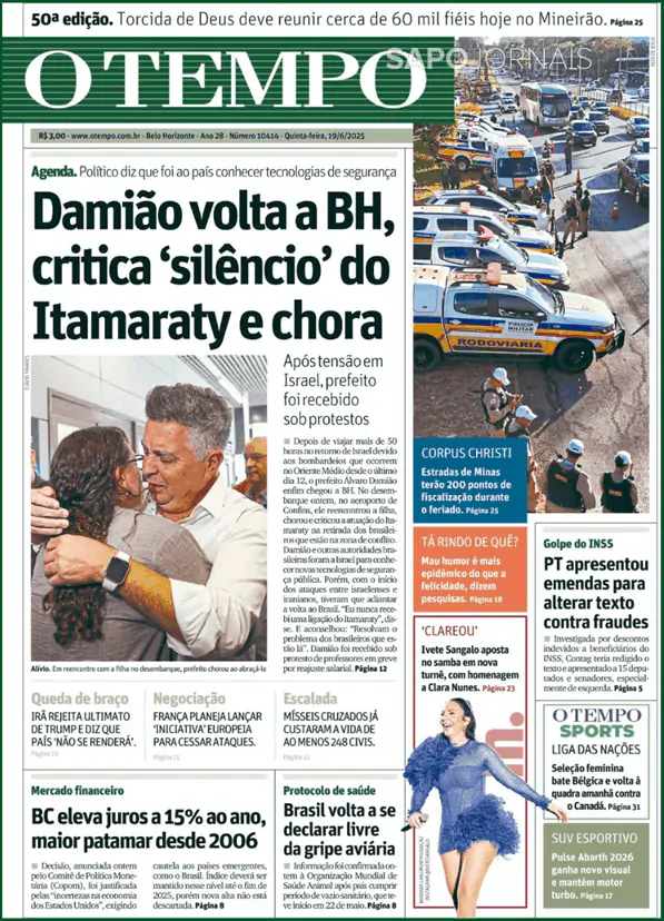 Capa jornal O Tempo 2025-06-19