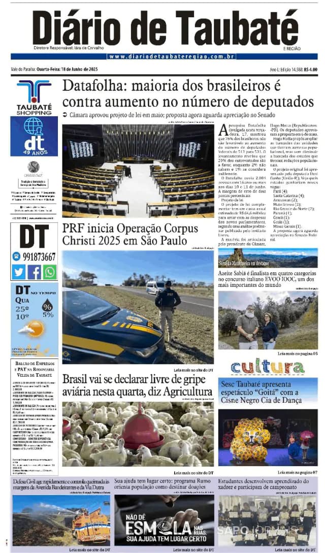 Capa jornal Diário de Taubaté 2025-06-19