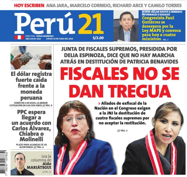 Capa jornal Perú 21 2025-06-19