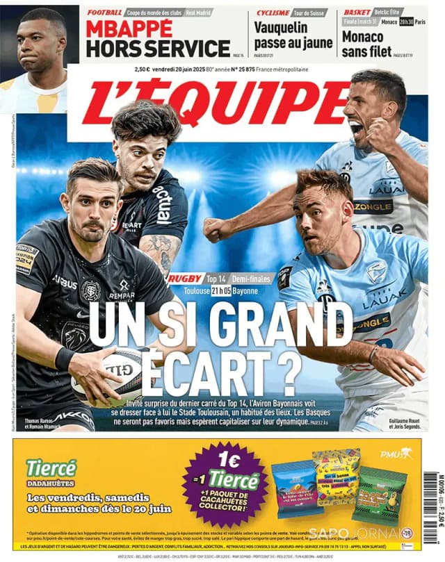 Capa jornal L'Équipe 2025-06-20