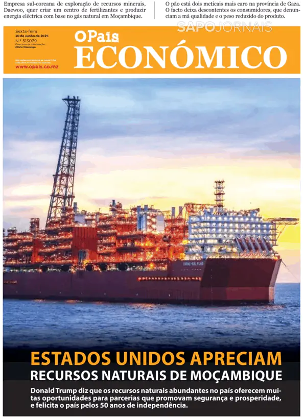 Capa jornal O País - Económico 2025-06-20