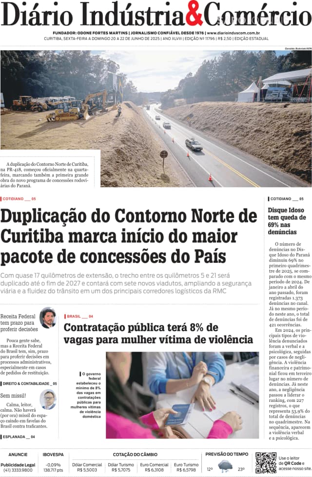 Capa jornal Diário Indústria & Comércio 2025-06-20