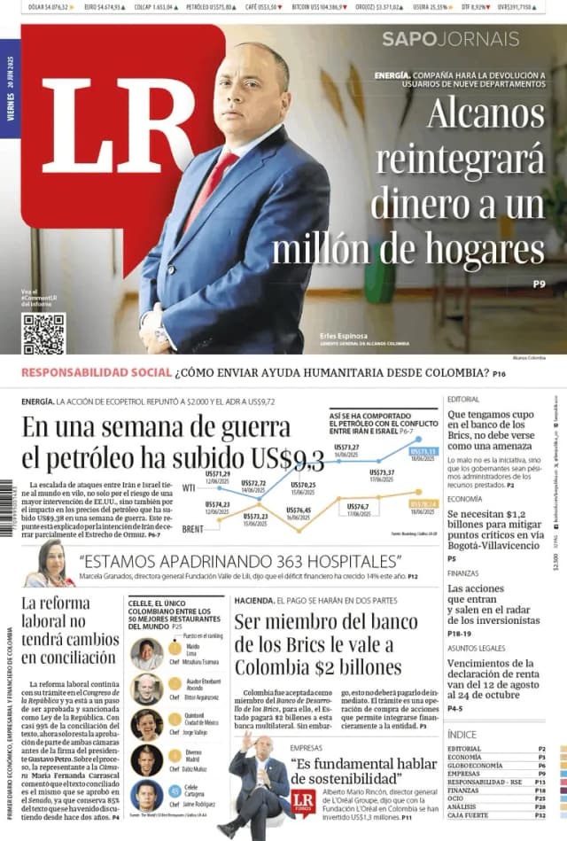 Capa jornal La Republica 2025-06-20
