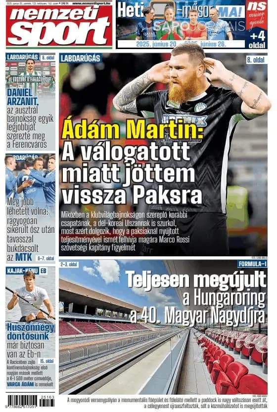 Capa jornal Nemzeti Sport 2025-06-20