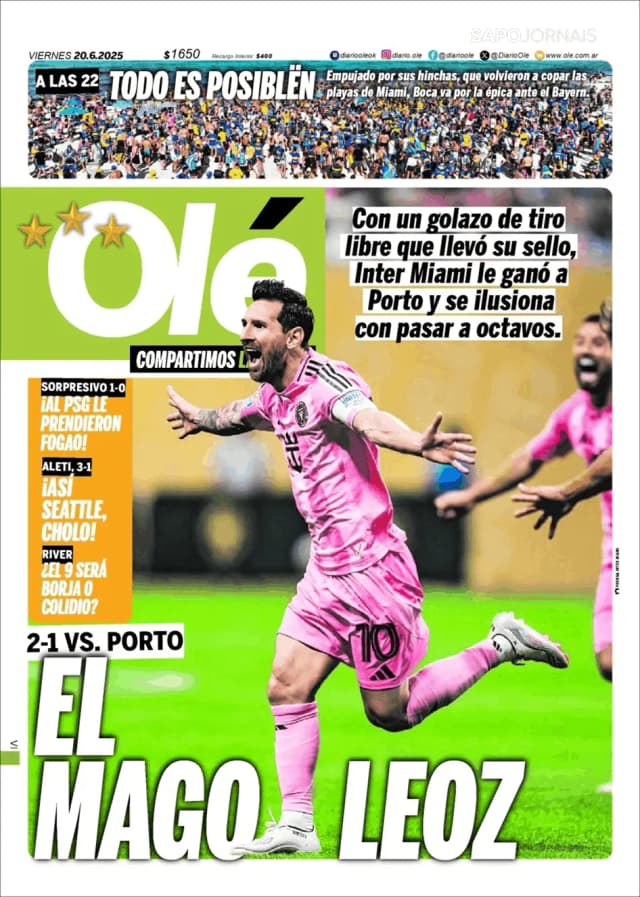 Capa jornal Olé 2025-06-20