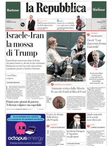 Capa jornal La Repubblica 2025-06-20