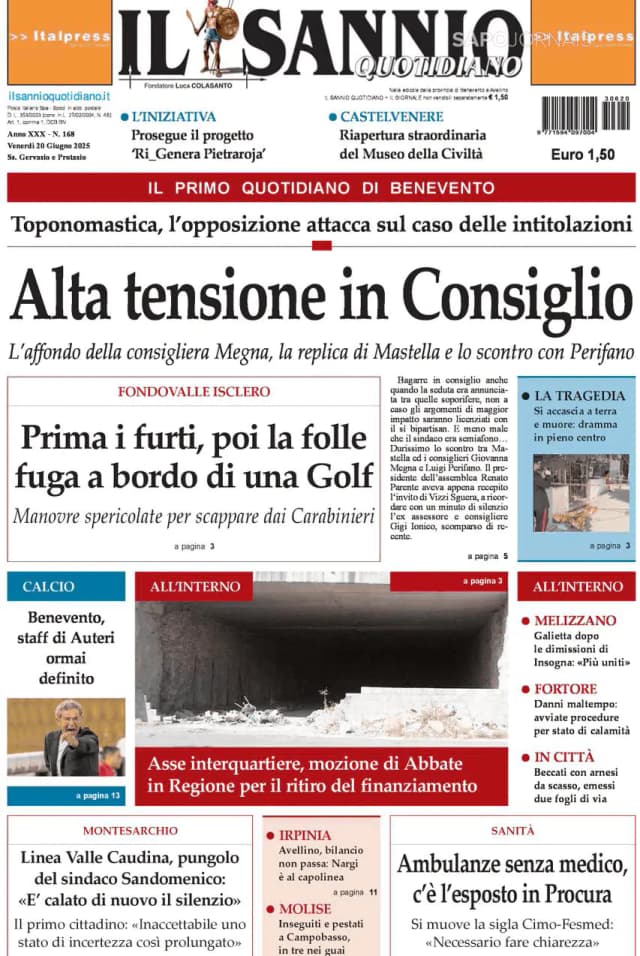 Capa jornal Il Sannio Quotidiano 2025-06-20