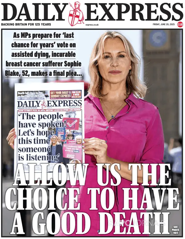 Capa jornal Daily Express 2025-06-20