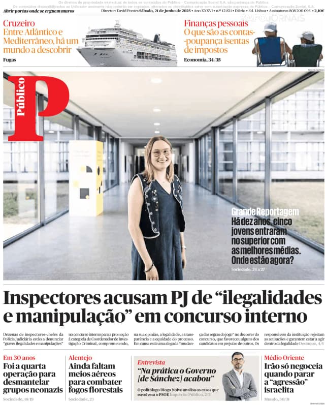 Capa jornal Público 2025-06-21