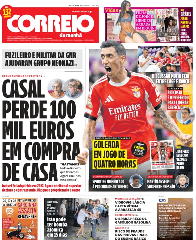 Capa jornal Correio da Manhã 2025-06-21