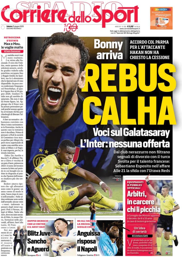 Capa jornal Corriere dello Sport 2025-06-21