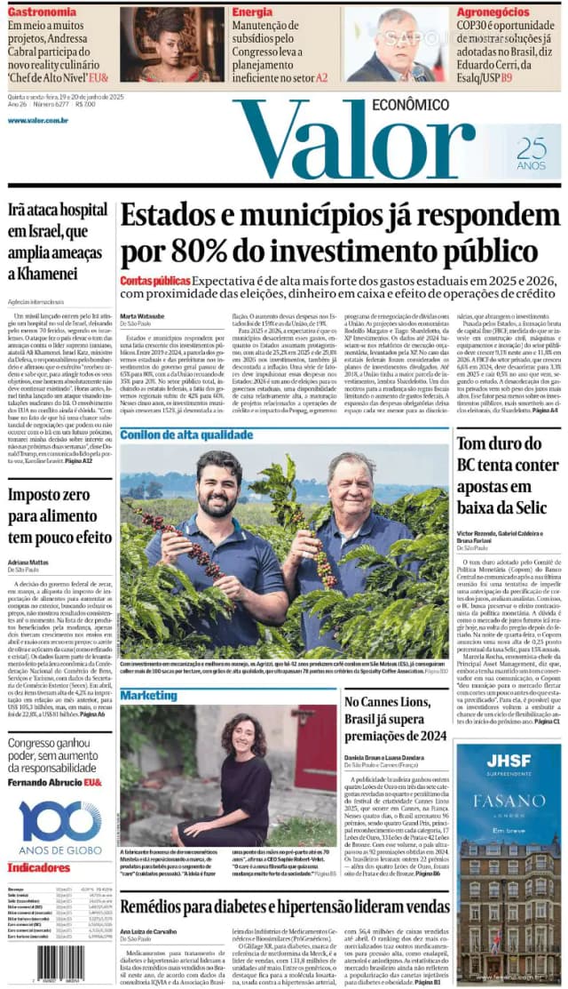 Capa jornal Valor Econômico 2025-06-20