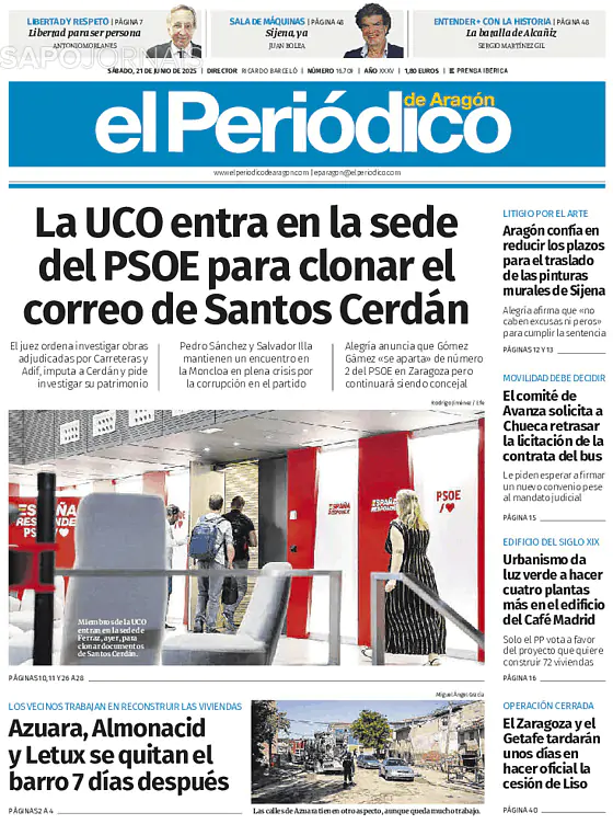 Capa jornal El Periódico de Aragón 2025-06-21