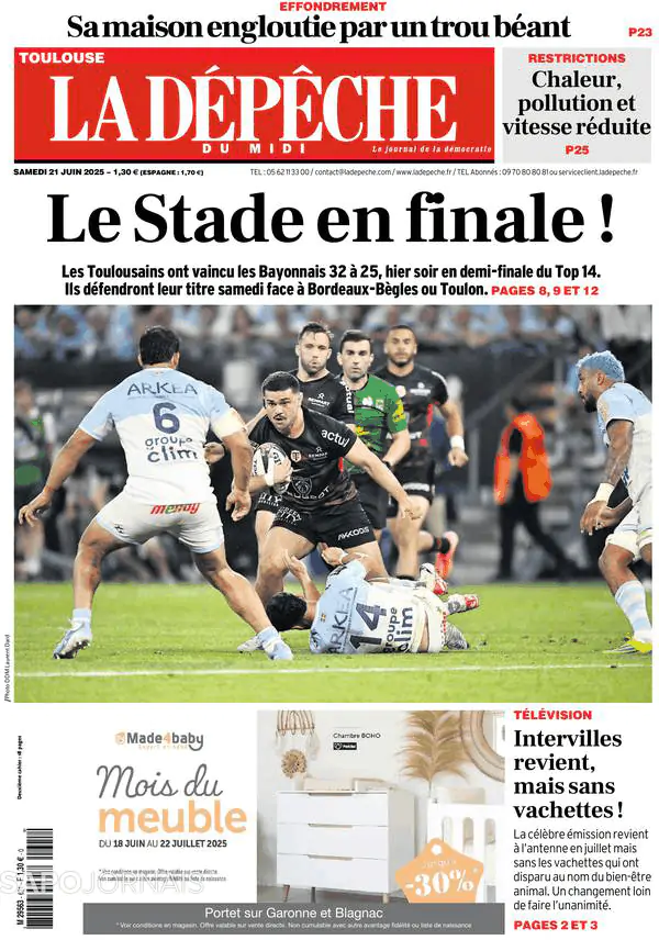Capa jornal La Dépêche du Midi 2025-06-21