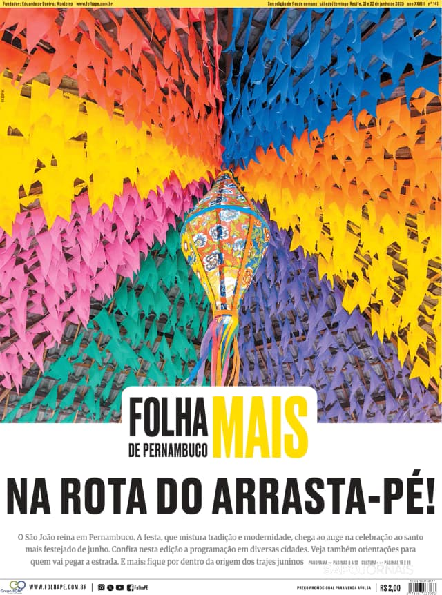 Capa jornal Folha de Pernambuco 2025-06-21