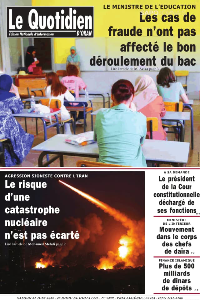 Capa jornal Le Quotidien D’Oran 2025-06-21