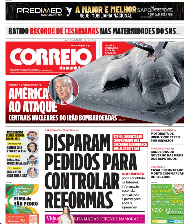 Capa jornal Correio da Manhã 2025-06-23