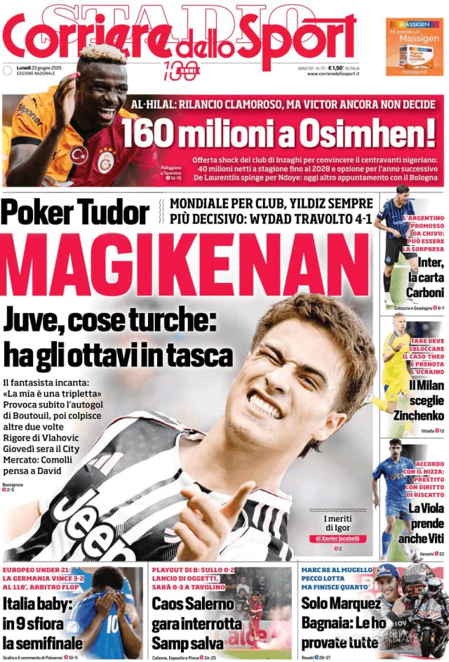 Capa jornal Corriere dello Sport 2025-06-23