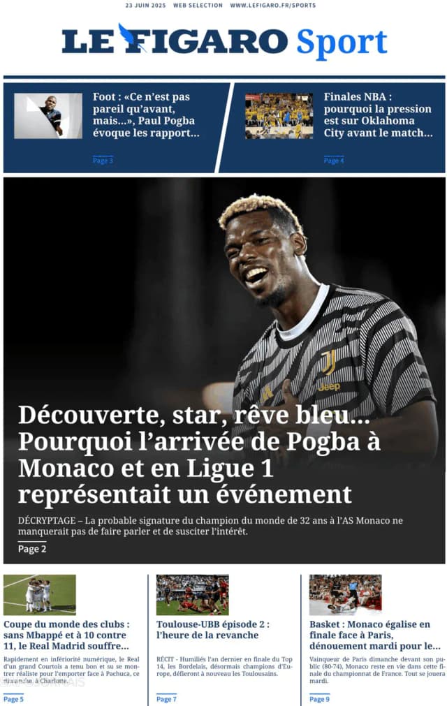 Capa jornal Le Figaro Sport 2025-06-23