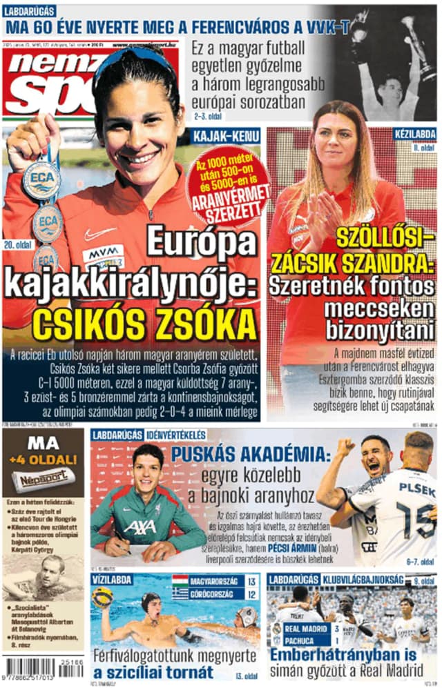 Capa jornal Nemzeti Sport 2025-06-23