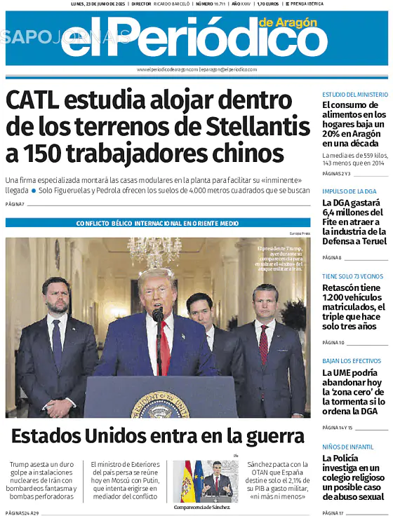 Capa jornal El Periódico de Aragón 2025-06-23