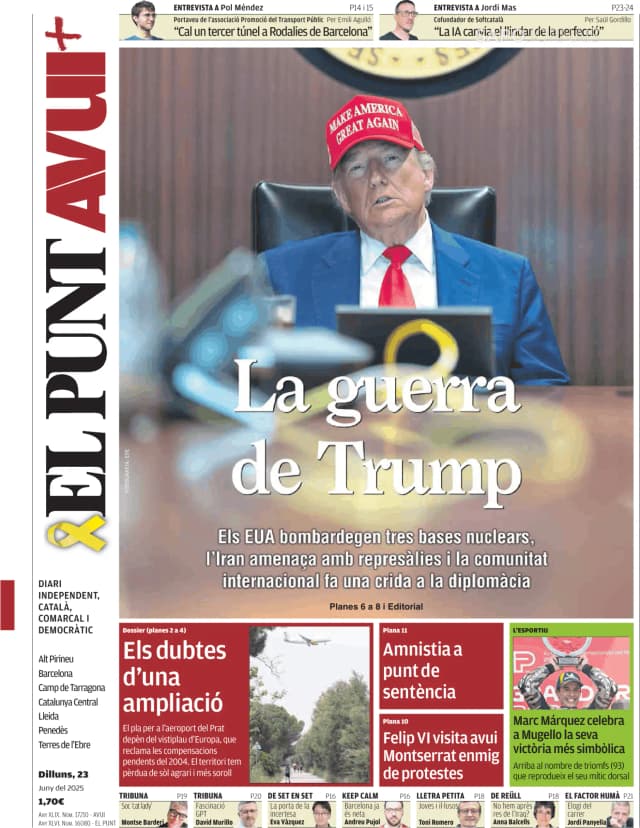 Capa jornal El Punt Avui | Nacional 2025-06-23
