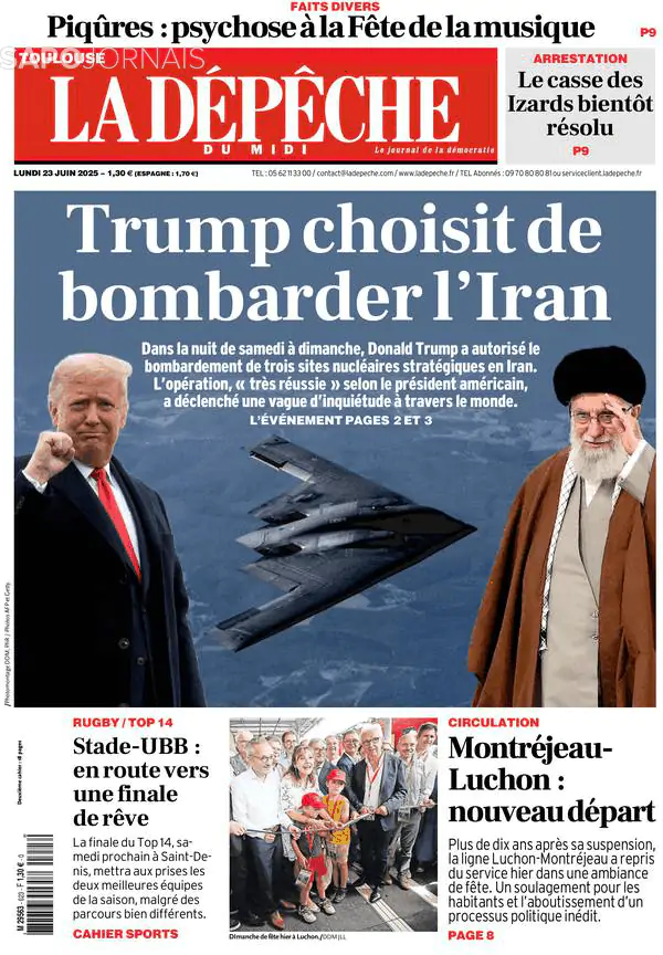 Capa jornal La Dépêche du Midi 2025-06-23
