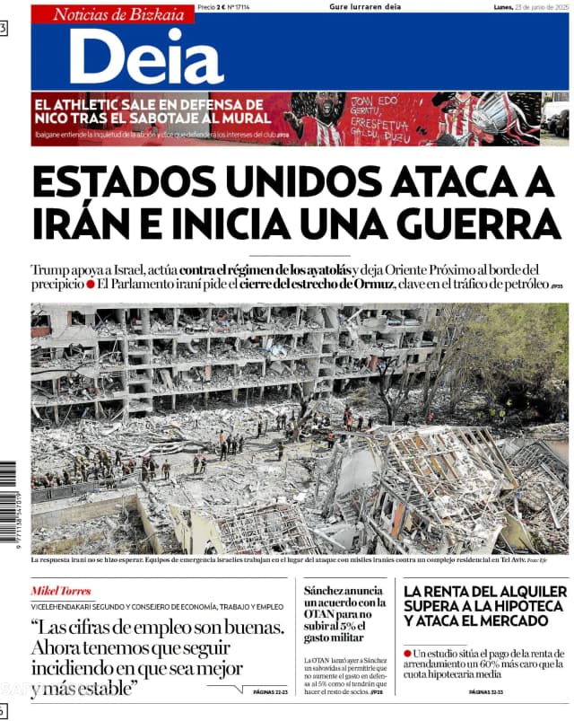 Capa jornal Deia-Noticias de Bizkaia 2025-06-23