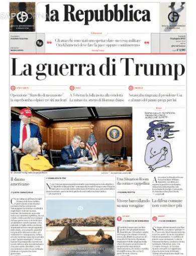 Capa jornal La Repubblica 2025-06-23