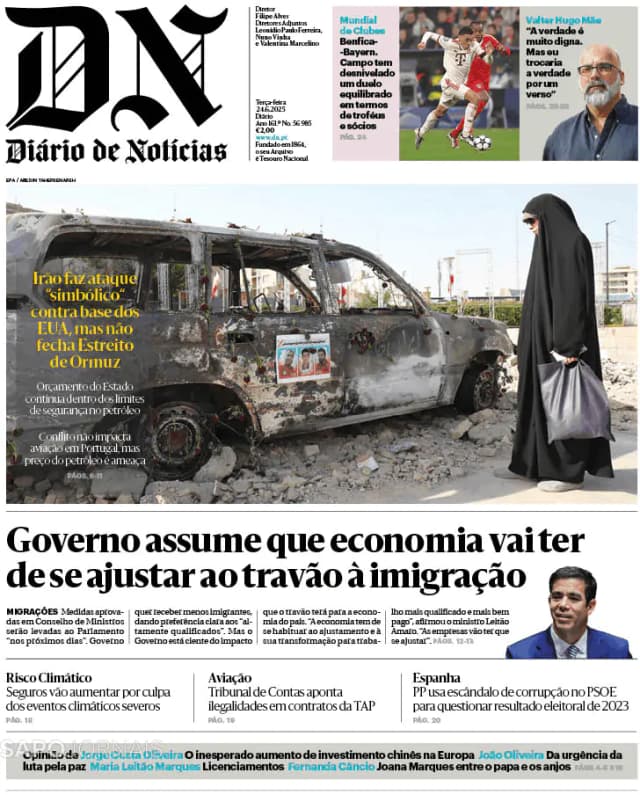 Capa jornal Diário de Notícias 2025-06-24