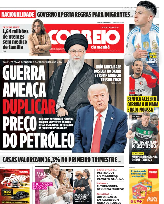 Capa jornal Correio da Manhã 2025-06-24