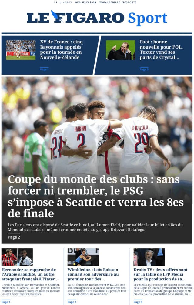 Capa jornal Le Figaro Sport 2025-06-24