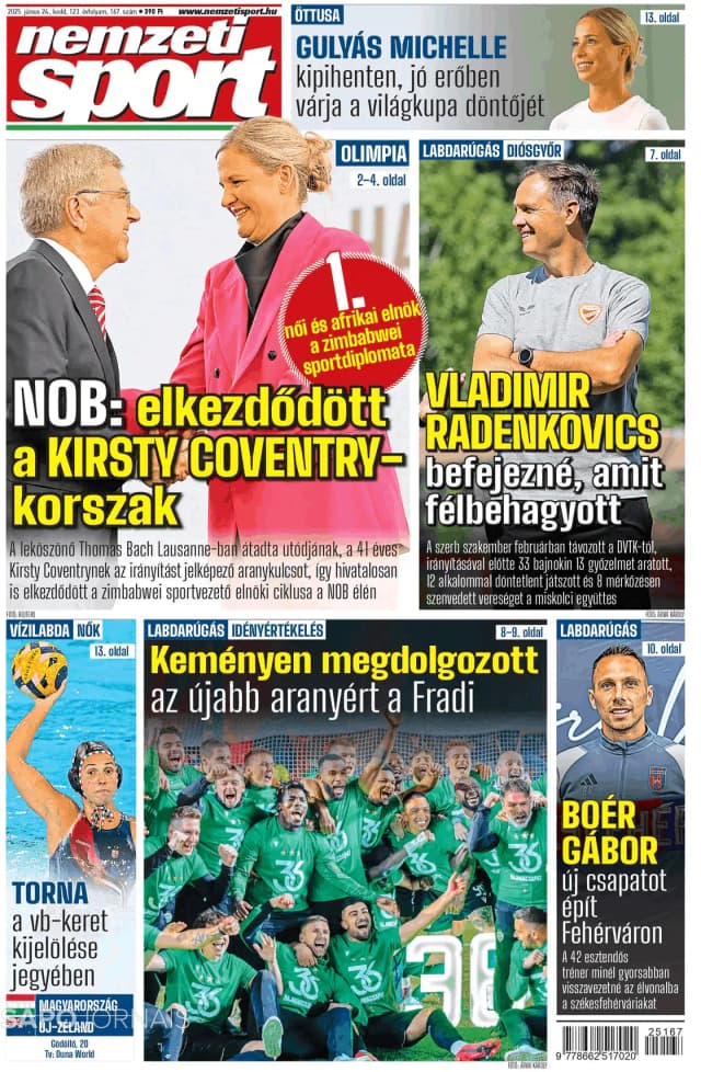 Capa jornal Nemzeti Sport 2025-06-24