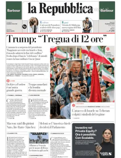 Capa jornal La Repubblica 2025-06-24