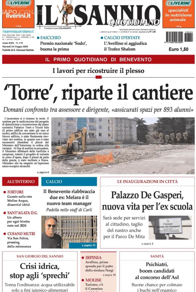 Capa jornal Il Sannio Quotidiano 2025-06-24