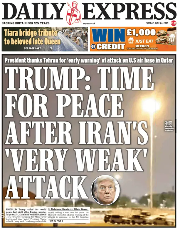 Capa jornal Daily Express 2025-06-24