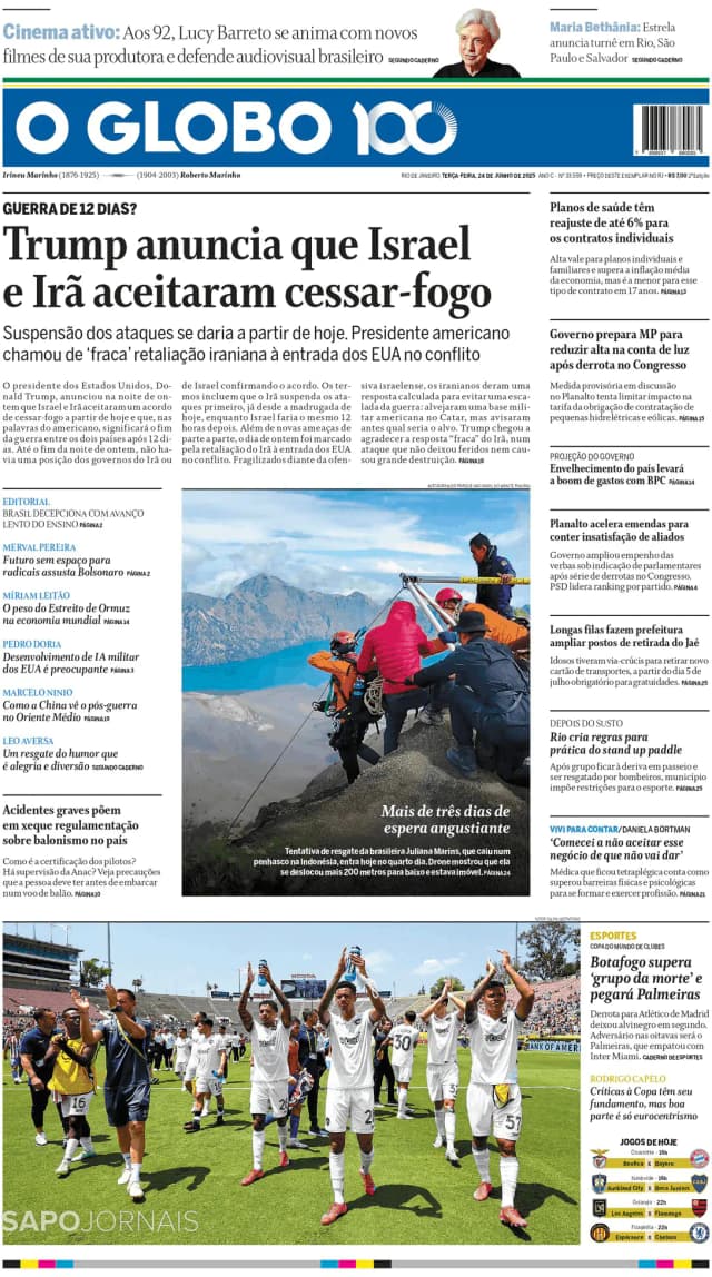 Capa jornal O Globo 2025-06-24