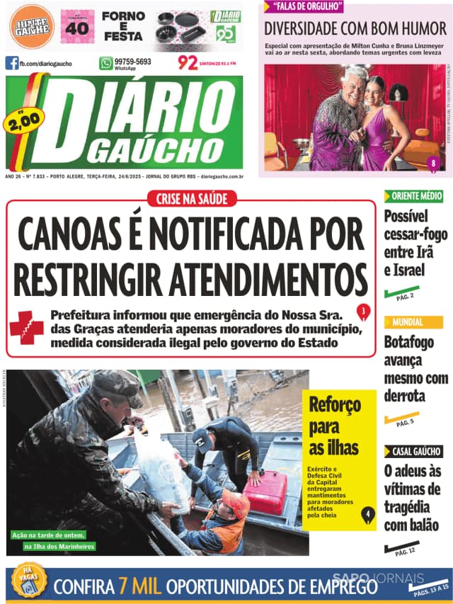 Capa jornal Diário Gaúcho 2025-06-24