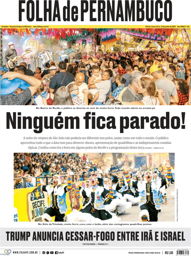Capa jornal Folha de Pernambuco 2025-06-24