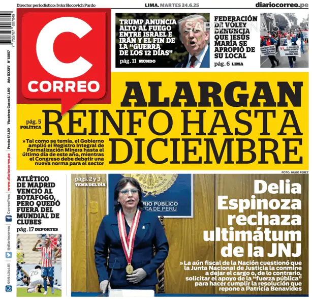 Capa jornal Diario Correo 2025-06-24