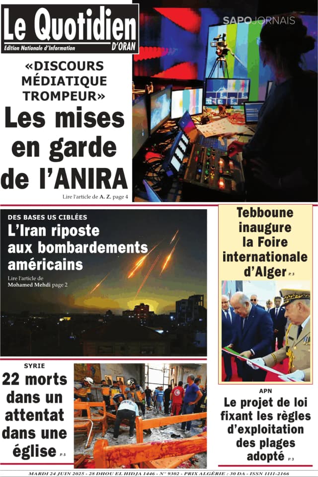Capa jornal Le Quotidien D’Oran 2025-06-24