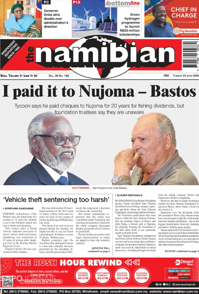 Capa jornal The Namibian 2025-06-24