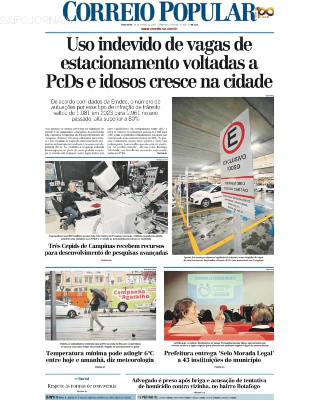 Capa jornal Correio Popular 2025-06-24