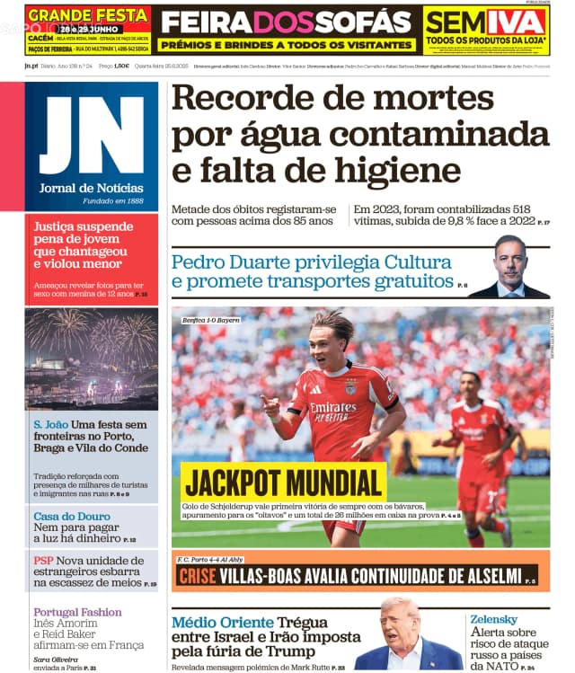 Capa jornal Jornal de Notícias 2025-06-25