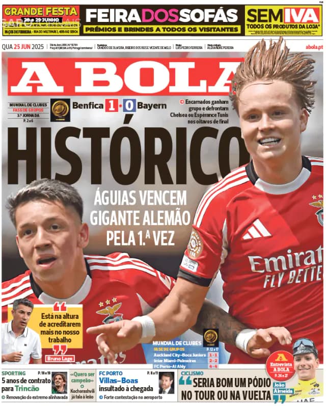 Capa jornal A Bola 2025-06-25